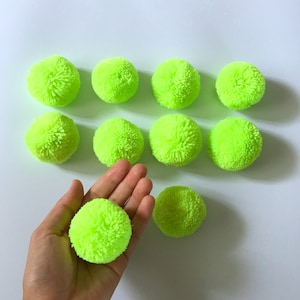 Neon Green Big Pom Pom 2 inches, Boho Decor Party Decor yarn pom pom