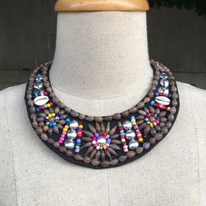 Handmade AKHA Tribal Choker Necklace: Cowrie Shell Boho Jewelry