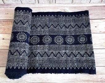 Hmong Indigo Batik Cotton Fabric: Hand Block Print, 1 Yard (14.5" Width)