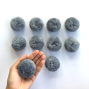 Silver Gray Yarn Pom Poms (2 inches): Boho Party Decor, Set of 10