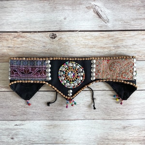 Ethnic AKHA hill tribe Handmade Boho belt, cowrie shell necklace, tribal decorations, handmade boho belt, fabric belt