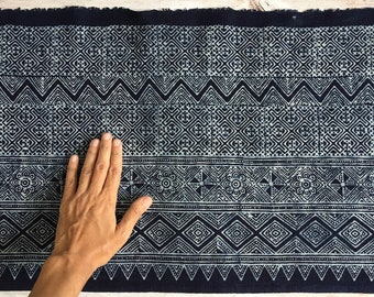 Hmong Indigo Batik Cotton Fabric: Hand Block Print, 1 Yard (14.5" width)