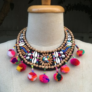 Ethnic AKHA hill tribe Handmade Boho choker necklace, cowrie shell necklace, tribal decorations, handmade boho choker, fabric necklace
