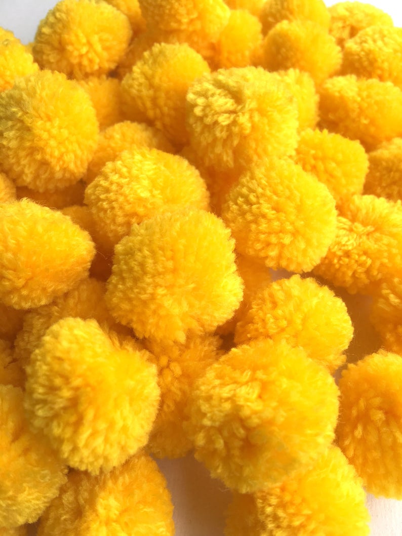 Yellow Yarn Pom Poms 1 Inch Decorative Ball Jewelry Making Etsy