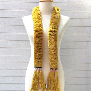 Gold Ethnic Mien Yao scarf, handmade traditional pom roll scarves, gift for her, Tribal handmade scarves, handmade gift