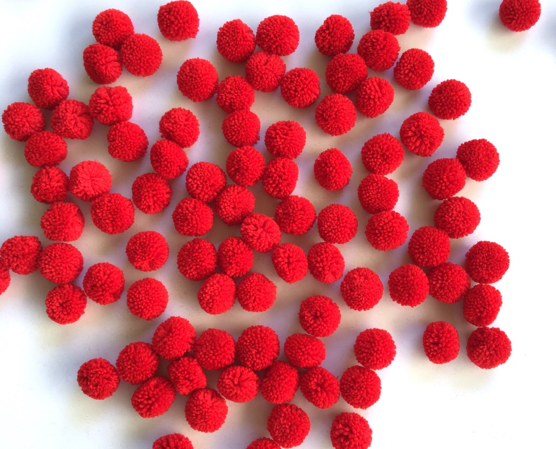 Red Yarn Pom Poms 1 Inch Decorative Ball Jewelry Making Etsy