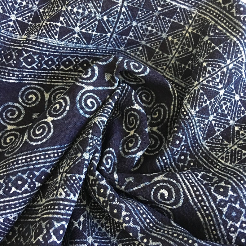 Hmong Indigo Batik Cotton 14.50 width hand block fabric Sold by the 1 yard Hmong Traditional Batik with Wax hand block image 2