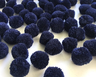 Navy Blue Yarn Pom Poms 1 inch, decorative ball, jewelry making, pompom garland, nursery decor, pompon ball, party decor, boho decor