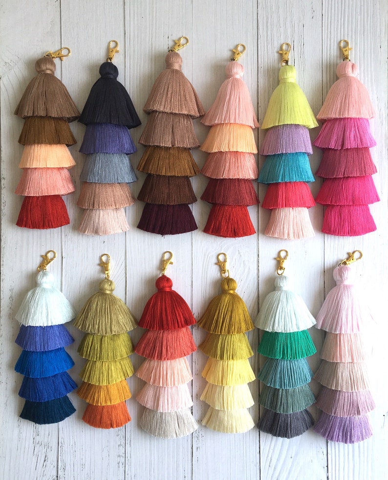 Handbag decor Straw Bag tassel charm Layered tassel charm Unique Gifts,Gift for Her Tassel Pompoms Charm 9.5 Tassel bag charm