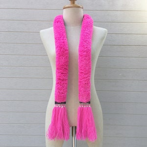 Pink Ethnic Mien Yao scarf, handmade traditional pom roll scarves, gift for her, Tribal handmade scarves, handmade gift