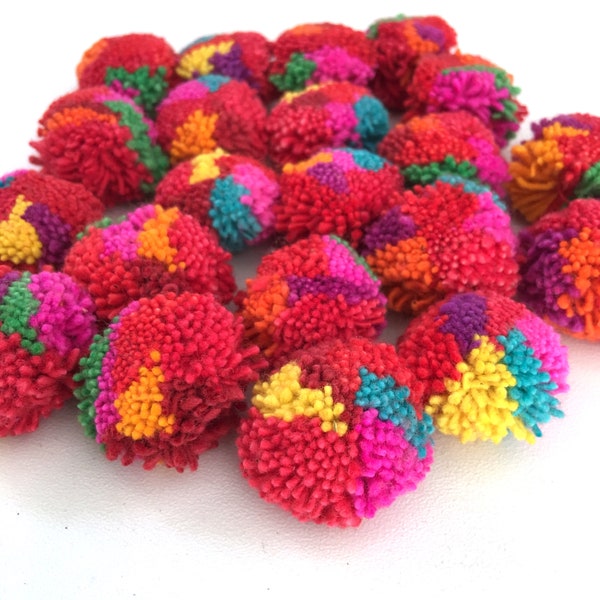 Cotton yarn Pom Poms 1 inch, Mixed color, decorative ball, jewelry making, pompom garland, pompon ball, party decor, boho decor