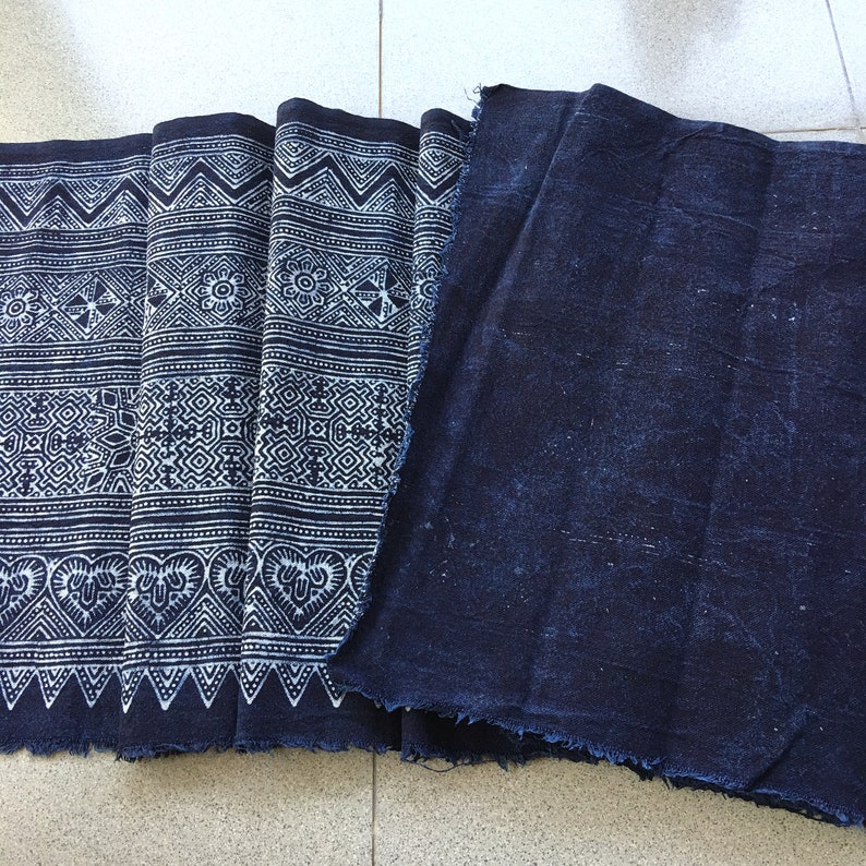 Hmong Indigo Batik Coton 14.50 largeur tissu bloc à main Vendu par le 1 yard Hmong Batik traditionnel avec bloc à main wax image 10