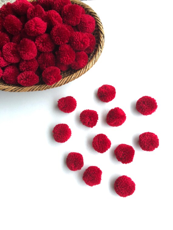 Red Yarn Pom Poms 1 Inch Decorative Ball Jewelry Making 