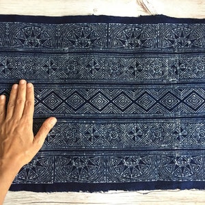 Hmong Indigo Batik Cotton 14.50" width hand block fabric - Sold by the 1 yard - Hmong Traditional Batik with Wax hand block