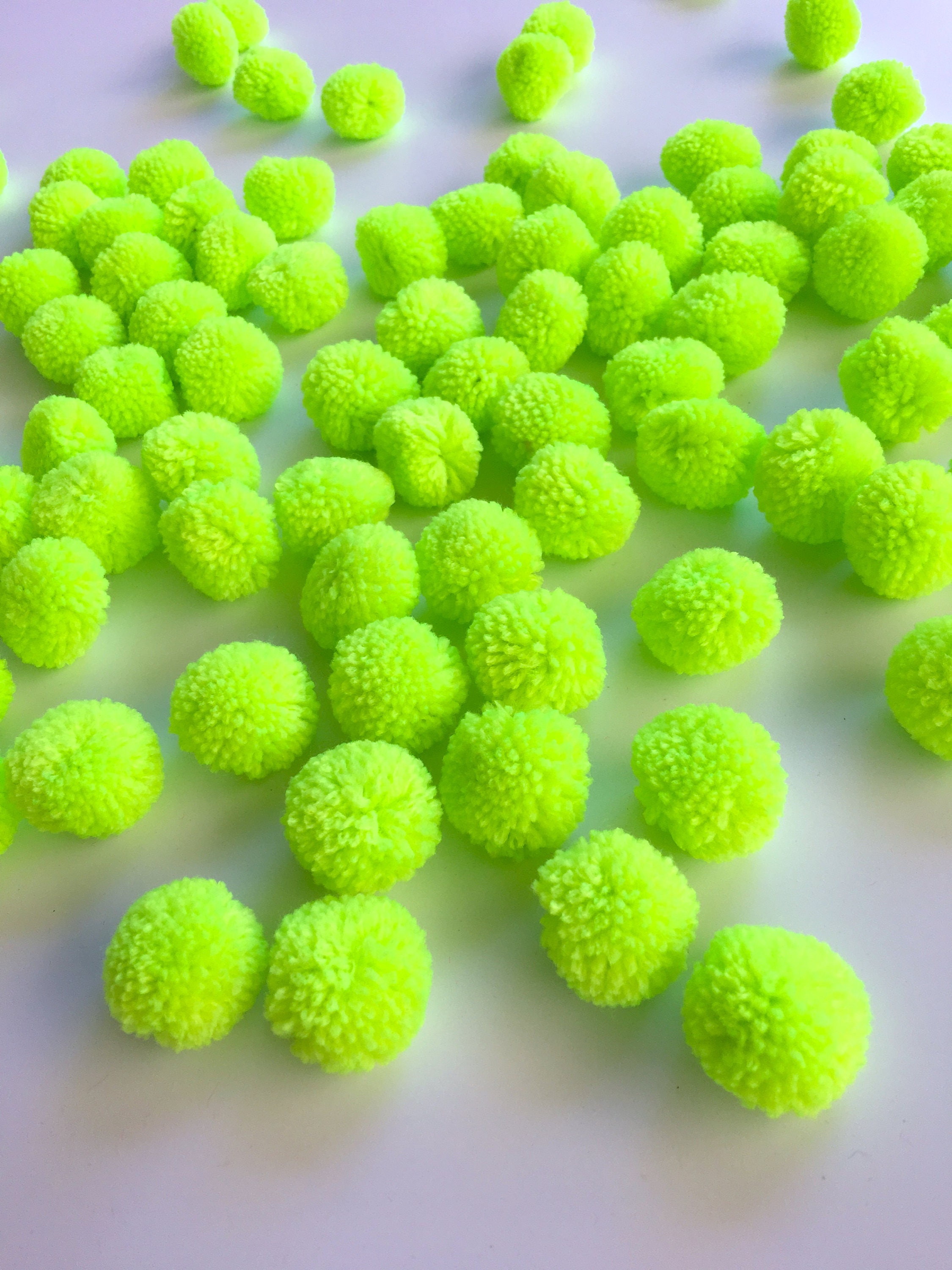 Neon Green yarn Pom Poms 1 inch decorative ball jewelry Etsy