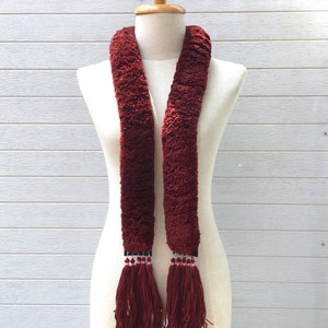 Red wine Ethnic Mien Yao scarf, handmade traditional pom roll scarves, gift for her, Tribal handmade scarves, handmade gift