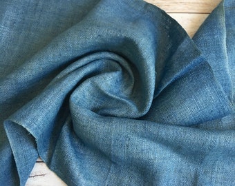 Indigo Dyed Hemp Fabric: Vintage Handwoven Hmong Textile, 1 Yard (12" Width)