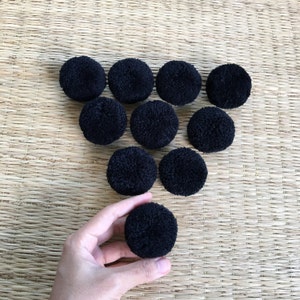 Black Big Pom Pom 2 inches, Boho Decor Party Supplies yarn pom pom