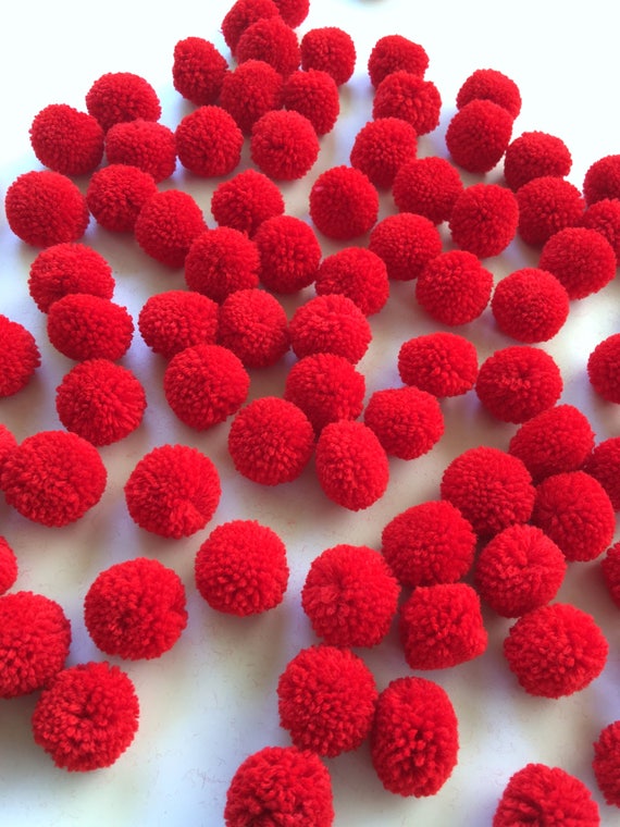 Red Yarn Pom Poms 1 Inch Decorative Ball Jewelry Making 