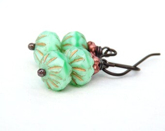 Petite Mint Green Earrings with Czech Glass