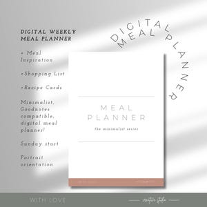 Digitaler Essensplaner PDF | Essensplan, Einkaufsliste, Rezeptkarten | Sonntag Start | Hochformat | Goodnotes freundlich