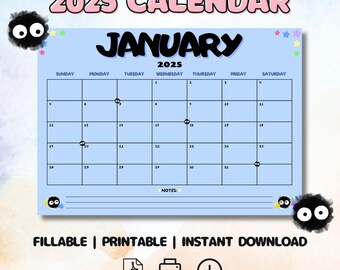 Sweet Sprites 2025 Monthly Calendar | Kawaii Cute Anime Inspired | Editable/ Fillable / Printable Planner PDF Template A4 landscape