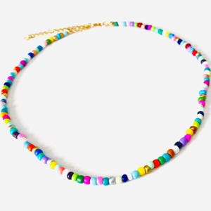 Mixed Color Seed Bead Necklace | Summer Bead Necklace | Beaded Layering Necklace | Seed Bead Necklace | Colorful Beaded Necklace