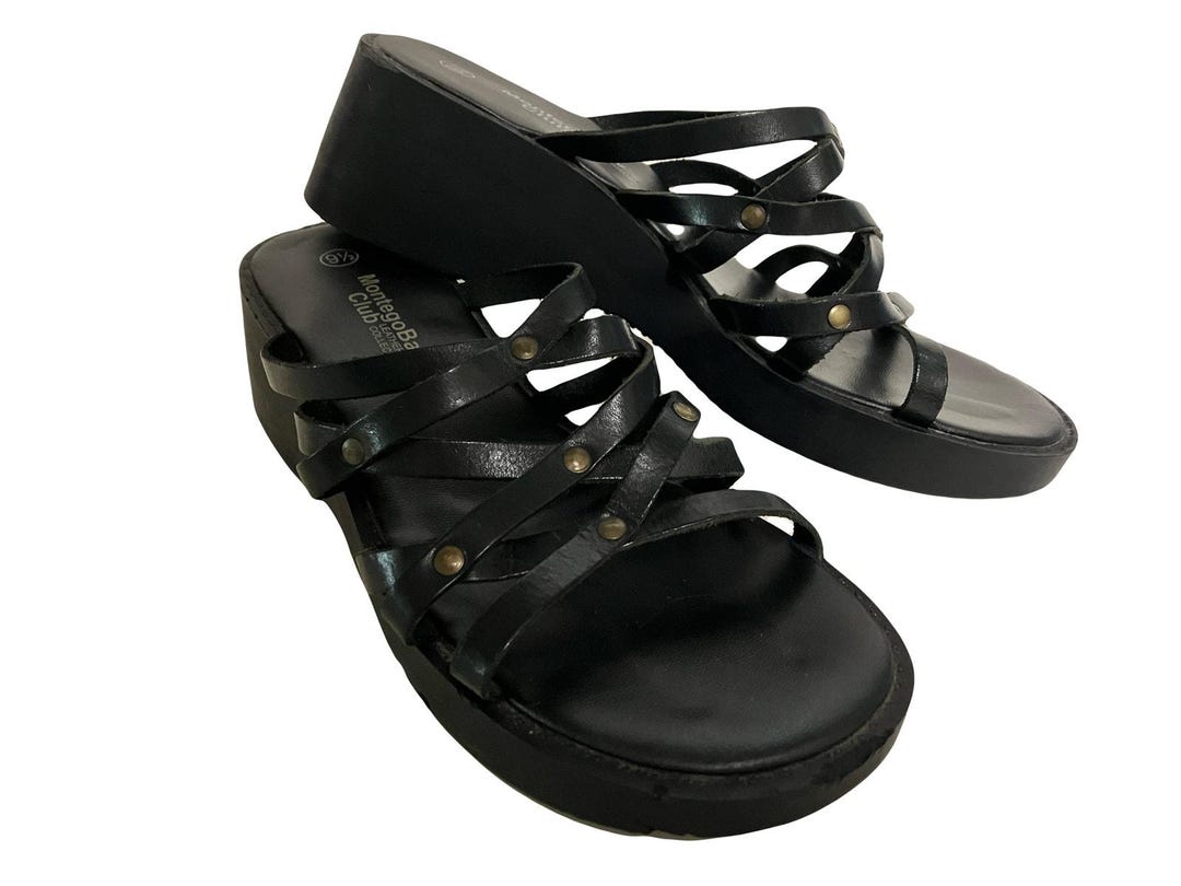 VTG Montego Bay Club Sandal 9.5 Black Leather Strappy Chunky