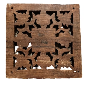 Wooden Trivet Hand-Carved in India Vintage 6&quot;