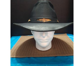 Black SNAKE PRINT FAUX Leather Western Cowboy Hat - Etsy display picture 1