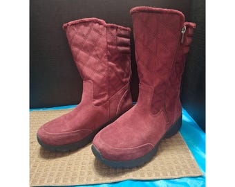 Womens Lands End Burgundy Quilted Mid-Calf Winter Boots Size 9.5