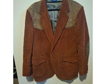 Pendleton Mens Corduroy Suede Elbow Patch Blazer Jacket Brown & Gray Size 46