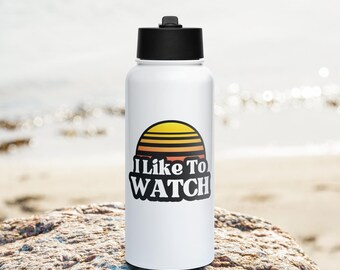 Me gusta ver la botella de agua aislada de 946 ml (32 oz), vaso térmico de acero inoxidable con diseño retro de puesta de sol, botella de agua divertida para adultos, botella para gimnasio con tapa de pajita.