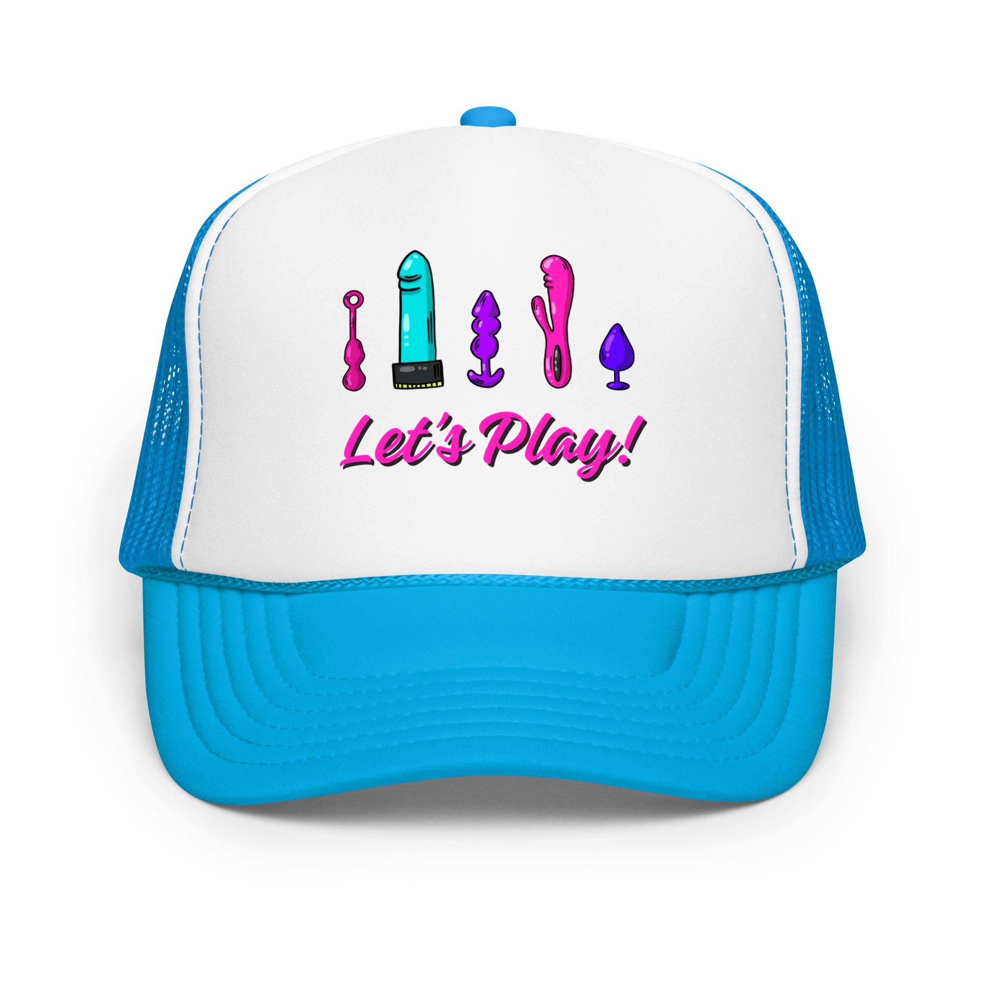 Let's Play Trucker Hat – Naughty Adult Humor Hat – Sex Toy Graphic