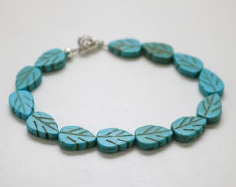 Turquoise Beaded Leaf bracelet.