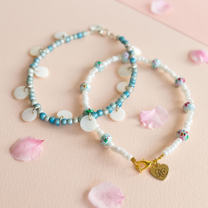 White and Blue Belle Beaded Anklet.