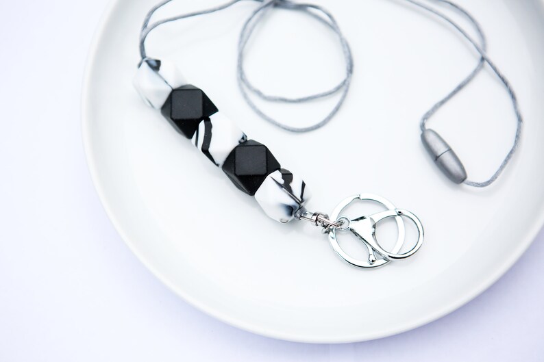 Zebra Teacher Gift Black Silicone Beaded Lanyard