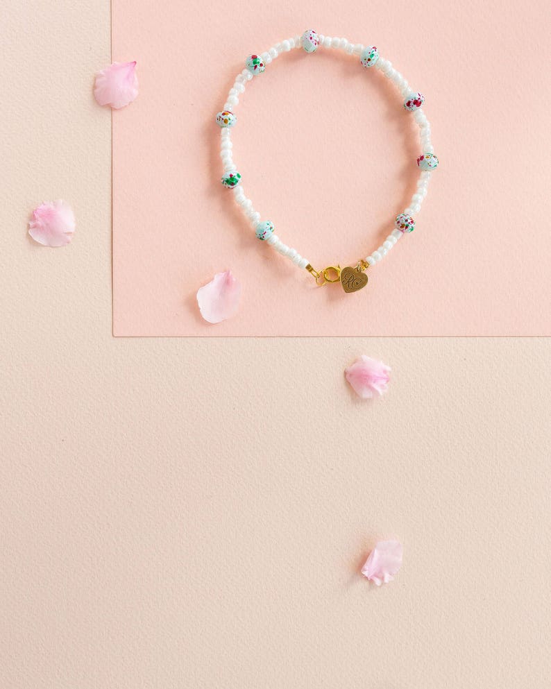 White and Blue Belle Beaded Anklet.