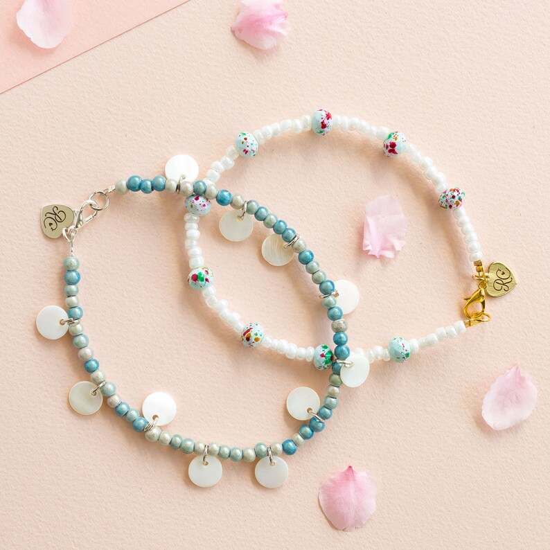 White and Blue Belle Beaded Anklet.