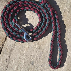 Paracord Dog Leash Forest Green & Burgundy, Pick Your Length and Style