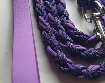 Correa para perros de paracord de 1,60 m (5 pies 3 pulgadas): Lila, morado estrellado con asa de biotano color amatista.