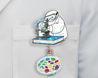 Funny Baymax Lab Badge Reel, WTF Microscope ID Holder, Lab Week 2026 Badge Reel, Retractable Badge Clip, Baymax Science Badge Reel SL3O03
