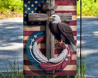 Stars and Stripes Eagle Wreath Garden Flag,Welcome 4th of July Garden Flag,Patriotic Flag,Independence Day Yard Decor, USA Porch Flag UNYA24