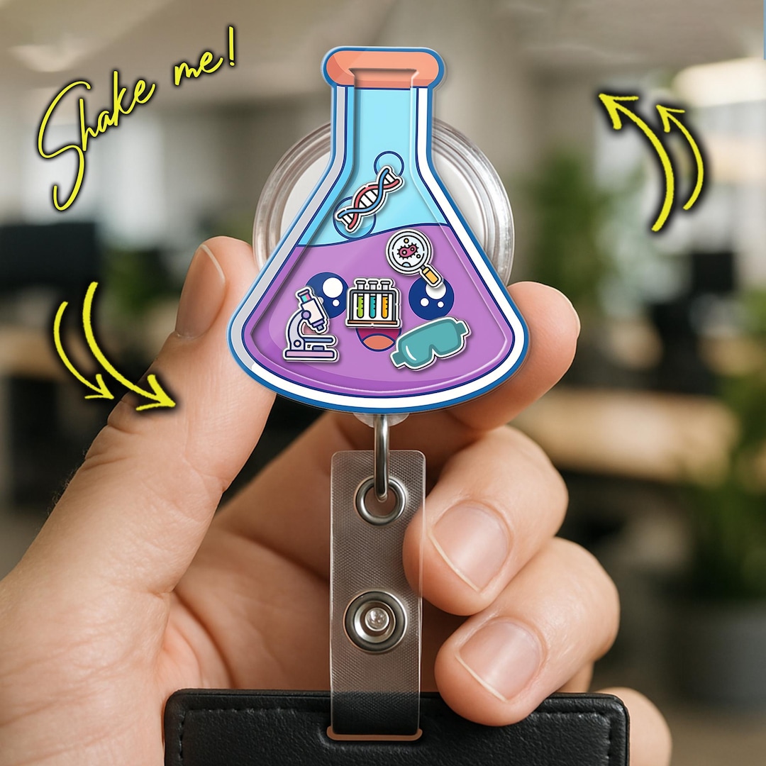 Science Shaker Badge Reel, Lab Flask Badge Holder, Cute Scientist ...