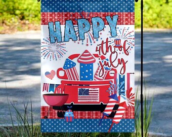 Happy 4th of July Garden Flag Patriotic Red White Blue Happy Birthday USA America Farmhouse Yard Outdoor Decor UMY404