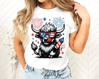 4th of July Heifer Shirt Funny Cow Patriotic Tee Red White Moo Shirt Farm Animal USA Graphic Tee Independence Day Shirt UNYP18