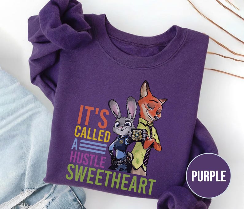 Sudadera vintage "It's Called Hustle", camiseta de Judy Hopps de Zootopia, camiseta de Nick Wilde, regalo para pareja y familia SL4J02 imagen 17