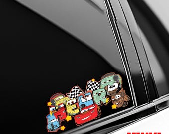 Custom Name Disney Cars Peeker Sticker – Personalized Lightning McQueen Vinyl Decal, Waterproof Disney Peekaboo Sticker OHVD13