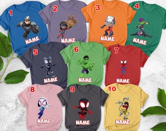 Custom Spidey And His Amazing Friends shirt, Personalized Spidey Family Hero Costume Matching Shirt, Spiderman Movie Halloween Shirt UM3101
