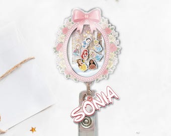 Christmas Elsa Snow White Ariel Shaker Badge Reel, Custom Disney Princess Shaker Badge Reel, Disney Princess Xmas,Disney Girls Trip SBRL3S06